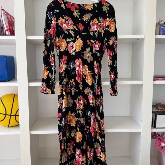 ZARA Floral Velvet Trim Midi Dress - Picture 4 of 7